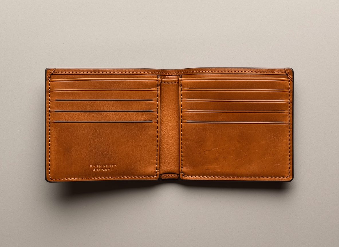 Growenergbright Bifold Wallet in Rich Cognac Leather